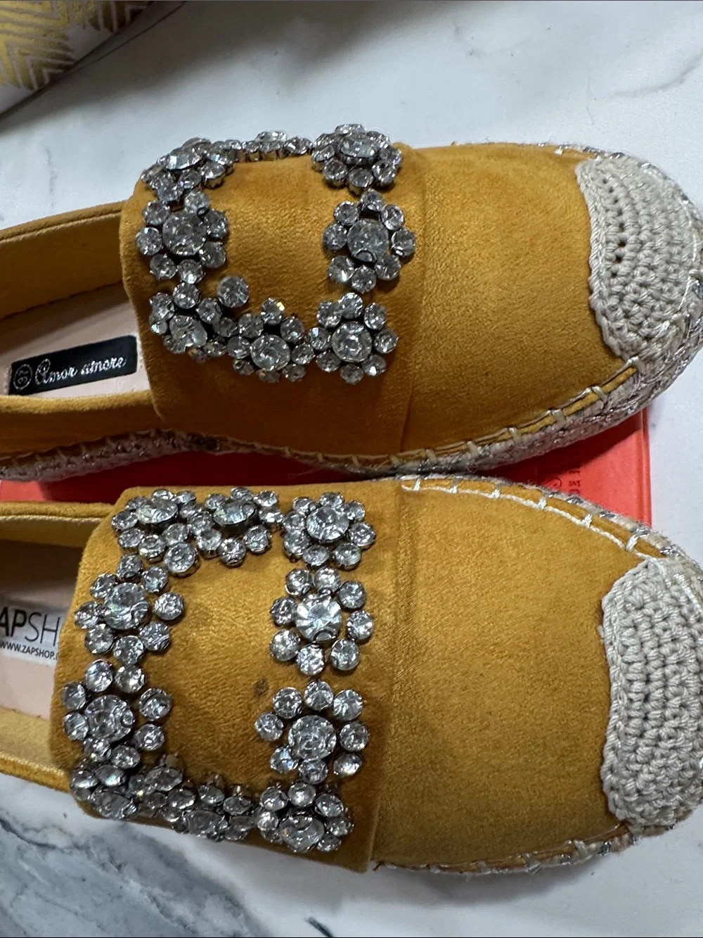 Zapshop Yellow Suede Jeweled Espadrille Loafers